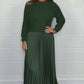 Women's solid color Long Sleeve Jumper & Pleated Bottom Dress