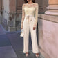 Elegant Vintage-Inspired One-Piece Lace Patchwork Solid Color Tie Waist Jumpsuits