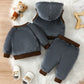Autumn/Winter Warm Three-Piece Fleece-Lined Bear Face Long Sleeve Set for Baby