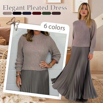 Women's solid color Long Sleeve Jumper & Pleated Bottom Dress
