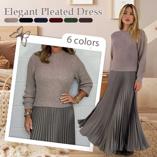 Women's solid color Long Sleeve Jumper & Pleated Bottom Dress