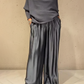 Elegant Off-shoulder Sweater and Satin Wide-leg Pants Two-piece Suit