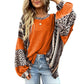 Limited time sale🔥Womens Loose fit Long Sleeve Oversized Retro Leopard Contrast Patchwork Top