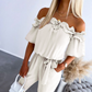 Women's Ruffle Off-the-shoulder Tie-Drape Jumpsuit with Pockets