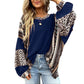 Limited time sale🔥Womens Loose fit Long Sleeve Oversized Retro Leopard Contrast Patchwork Top