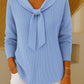 Women's solid-color sweater with ties and long sleeves, casual and loose