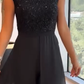 Crew-neck textured-panel tulle jumpsuit