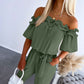 Women's Ruffle Off-the-shoulder Tie-Drape Jumpsuit with Pockets