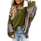 Limited time sale🔥Womens Loose fit Long Sleeve Oversized Retro Leopard Contrast Patchwork Top