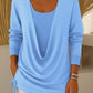 Women's long-sleeved blouse with a swing collar in a solid color, imitating a two-piece set