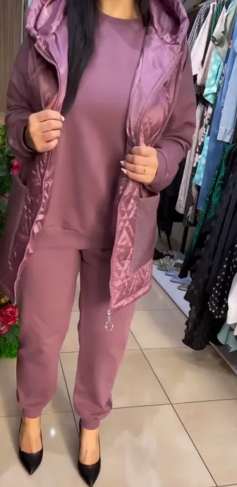 NEW!✨✨Sequined Hooded Vest Set (Long-sleeve shirt, long pants, and vest three-piece set)