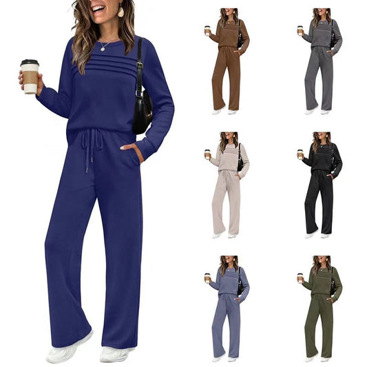 Women's Crew Neck Top & Drawstring Pants Set