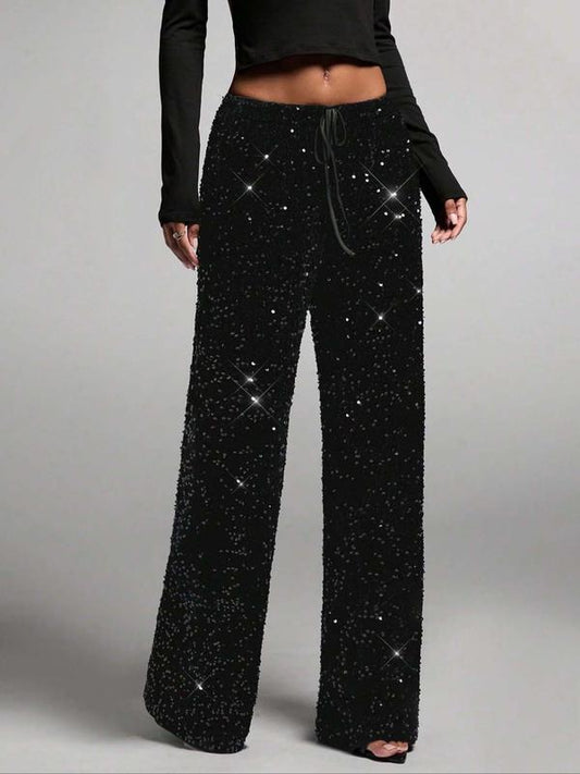 💖💃LAST DAY SALE 50% OFF👖✨Women's Sequin Sparkle Wide Leg Pants with Elastic Waistband✨