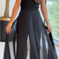 Crew-neck textured-panel tulle jumpsuit