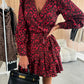 Leopard Print Wrap V-Neck Waist Tie Dress