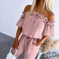Women's Ruffle Off-the-shoulder Tie-Drape Jumpsuit with Pockets