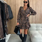 Leopard Print Wrap V-Neck Waist Tie Dress