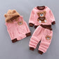 Autumn/Winter Warm Three-Piece Fleece-Lined Bear Face Long Sleeve Set for Baby