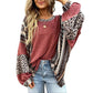 Limited time sale🔥Womens Loose fit Long Sleeve Oversized Retro Leopard Contrast Patchwork Top