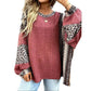 Limited time sale🔥Womens Loose fit Long Sleeve Oversized Retro Leopard Contrast Patchwork Top