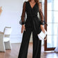“Polka Dots” Elegant V Neck, Long Sleeve Jumpsuit for Women