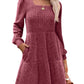 🍂2025 Autumn New Style 60% OFF⏰Women's Square Neck Lantern Sleeve Ribbed Dress|Glow in Autumnal Elegance!🍁