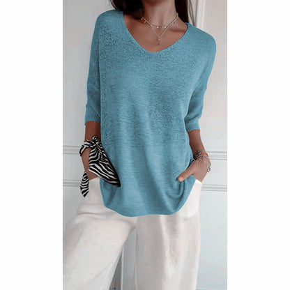 💖49% OFF🔥BUY 2 FREE SHIPPING🥰Solid Color Knitted V-neck Top