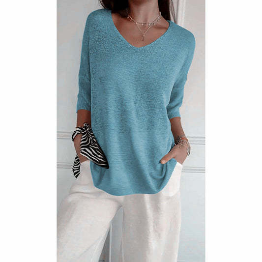 💖49% OFF🔥BUY 2 FREE SHIPPING🥰Solid Color Knitted V-neck Top