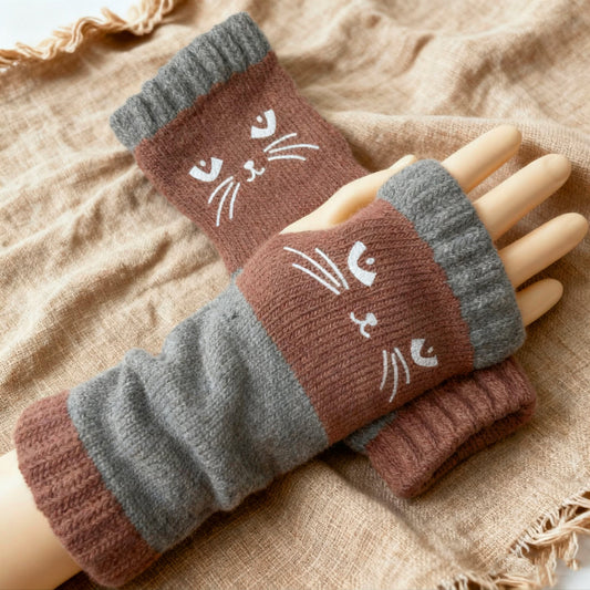 🔥Black Friday Sale Is On Fire！❄️Women’s Knitted Fingerless Gloves with Cute Cat – Cozy, Stylish & Practical Winter Hand Warmers 🐾