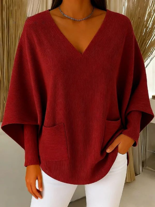Women's Casual Solid Color V-Neck Sweater