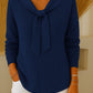 Women's solid-color sweater with ties and long sleeves, casual and loose