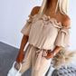 Women's Ruffle Off-the-shoulder Tie-Drape Jumpsuit with Pockets