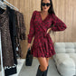 Leopard Print Wrap V-Neck Waist Tie Dress