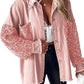 Women's Trendy Sequin Patchwork Coat with Raw Hem