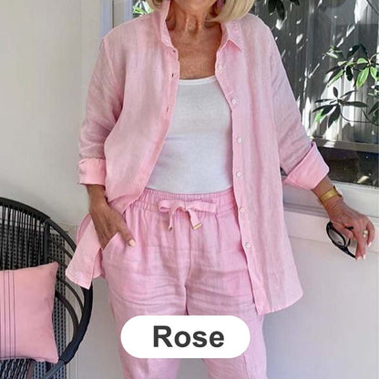 Women's cotton linen long sleeve blouse and pants set✨