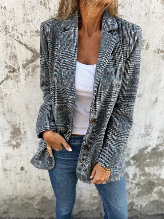 🍂Fall Lapel Collar Slim Button Plaid Small Suit For Women ✈️BUY 1  FREE SHIPPING✈️