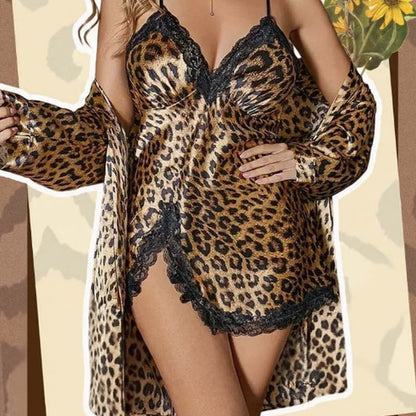 Sexy Leopard Print Robe & Nightgown Set
