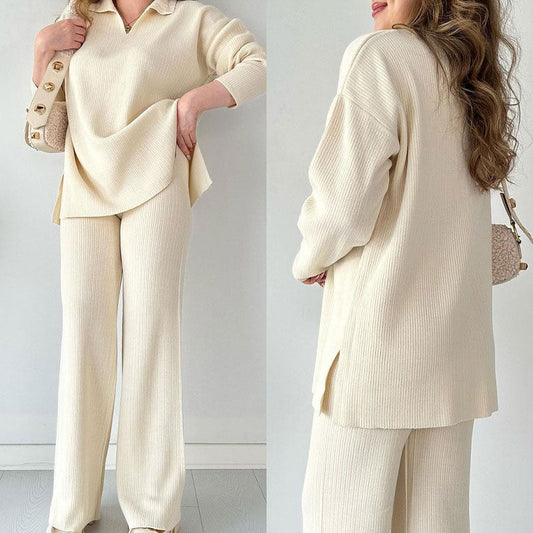 V-Neck Casual Slit Knitted Two-Piece Set - Effortless Elegance for Every Occasion