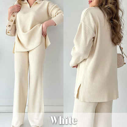 V-Neck Casual Slit Knitted Two-Piece Set - Effortless Elegance for Every Occasion