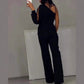 Women's One Shoulder Sparkly Mesh Flared Jumpsuits