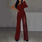 Women's One Shoulder Sparkly Mesh Flared Jumpsuits