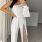 Women's One Shoulder Sparkly Mesh Flared Jumpsuits