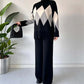 Fashion Color-blocking Rhombus Sweater & Pants Set