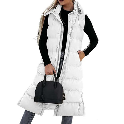 Stylish Puff Hooded Sleeveless Long Vest