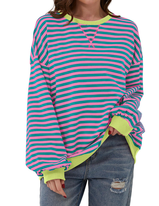 Women's Oversized Striped Long Sleeve Top