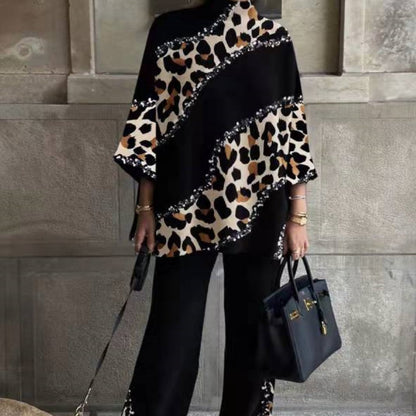 Women's High Neck Printed Top & Loose Pants Set