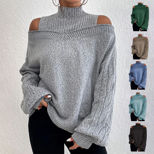 Women’s Fashion High Neck Off-Shoulder Knit Sweater