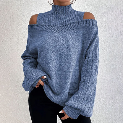 Women’s Fashion High Neck Off-Shoulder Knit Sweater