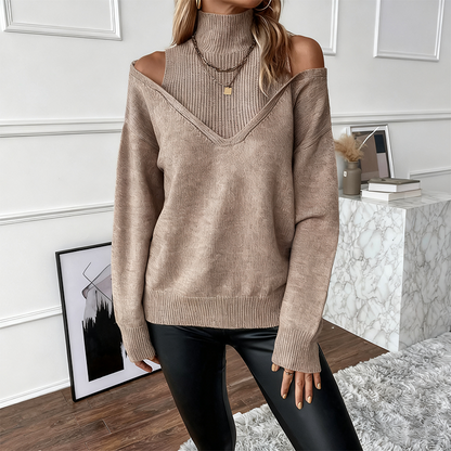 Off-Shoulder Turtleneck Sweater