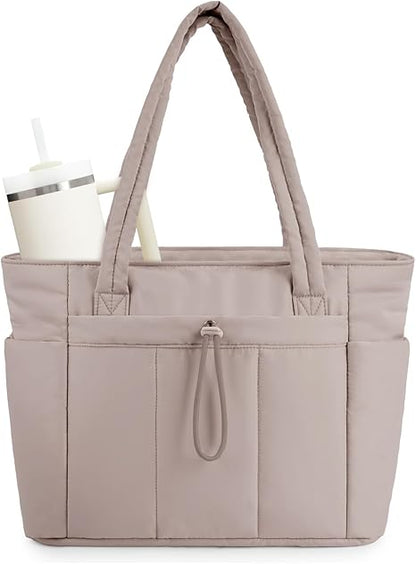 💕Hot Sale 60% OFF🎁Wandering Nature Puffer Tote Bag with Cup Holder & Laptop Compartment & Trolley Sleeve for Travel, Work, Nurse, Women